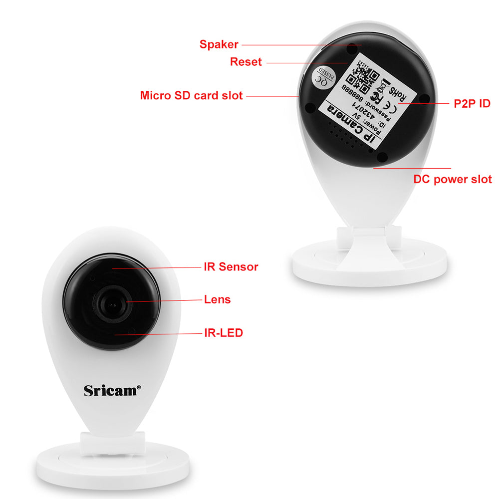 Sistem Baby Monitor SR09 2018 cu aplicatie pe Telefon , Wi-Fi, Rezolutie 720P HD , Culoare Alb , Unghi vedere 90 , Night Vision, senzor miscare marca Sony , Suport Card Memorie , Microfon cu 2 cai , Notificari prin e-mail