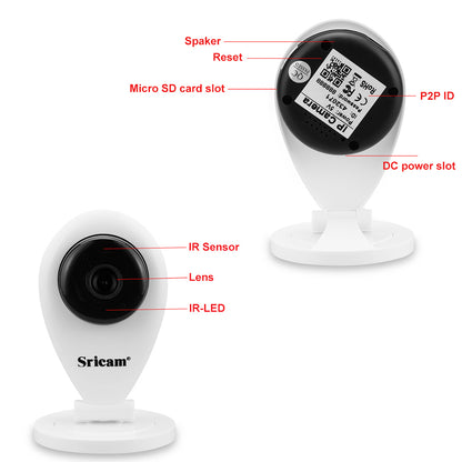 Sistem Baby Monitor SR09 2018 cu aplicatie pe Telefon , Wi-Fi, Rezolutie 720P HD , Culoare Alb , Unghi vedere 90 , Night Vision, senzor miscare marca Sony , Suport Card Memorie , Microfon cu 2 cai , Notificari prin e-mail