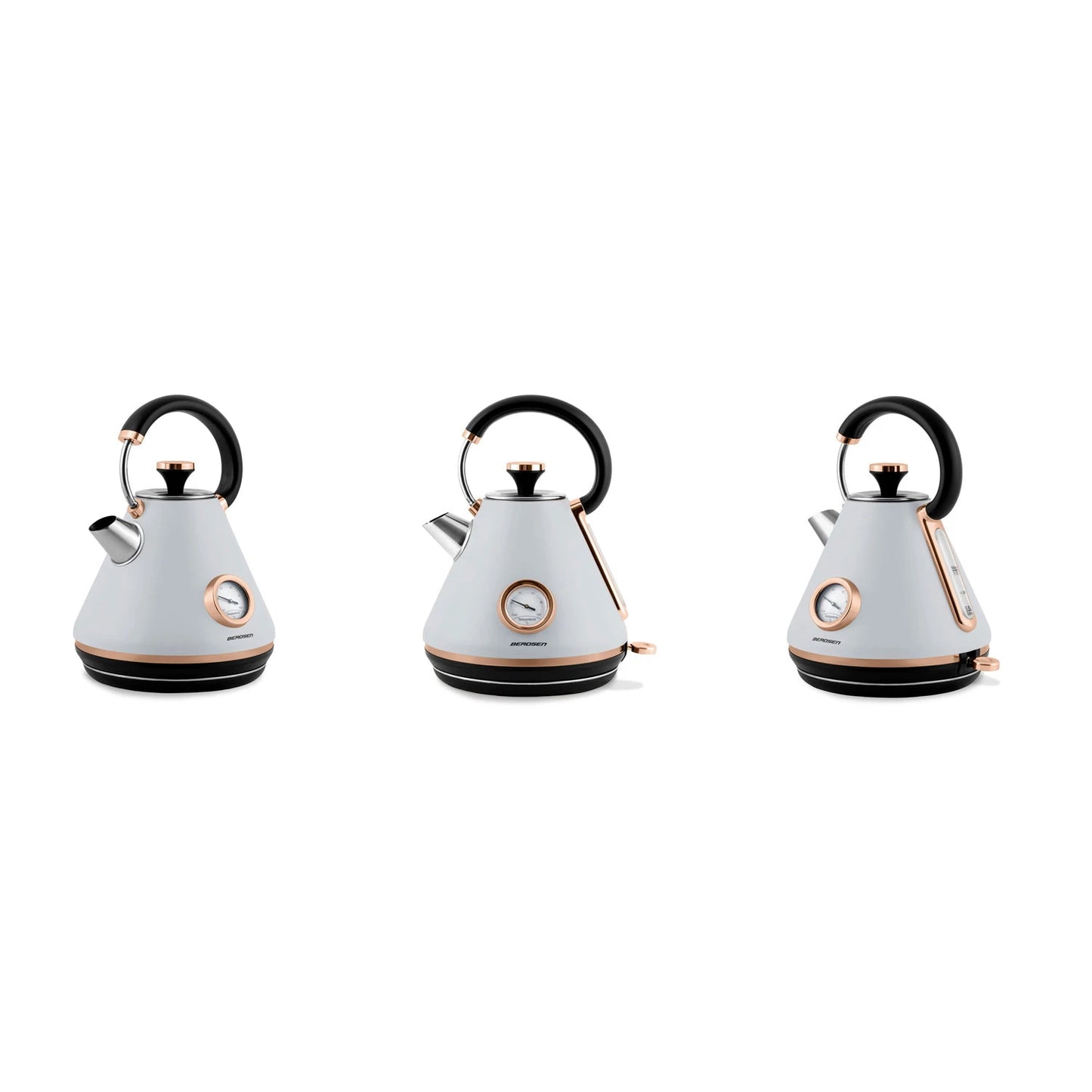 Fierbator Electric cu Termometru Modern Kettle idealStore, Capacitate 1.7L, Baza Pivotanta Antiderapanta 360, Comutator Luminat, Filtru Metalic Anti Calcar, Indicator Temperatura, Capac Detasabil, Gri