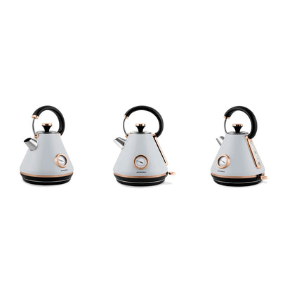 Fierbator Electric cu Termometru Modern Kettle idealStore, Capacitate 1.7L, Baza Pivotanta Antiderapanta 360, Comutator Luminat, Filtru Metalic Anti Calcar, Indicator Temperatura, Capac Detasabil, Gri