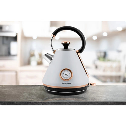 Fierbator Electric cu Termometru Modern Kettle idealStore, Capacitate 1.7L, Baza Pivotanta Antiderapanta 360, Comutator Luminat, Filtru Metalic Anti Calcar, Indicator Temperatura, Capac Detasabil, Gri