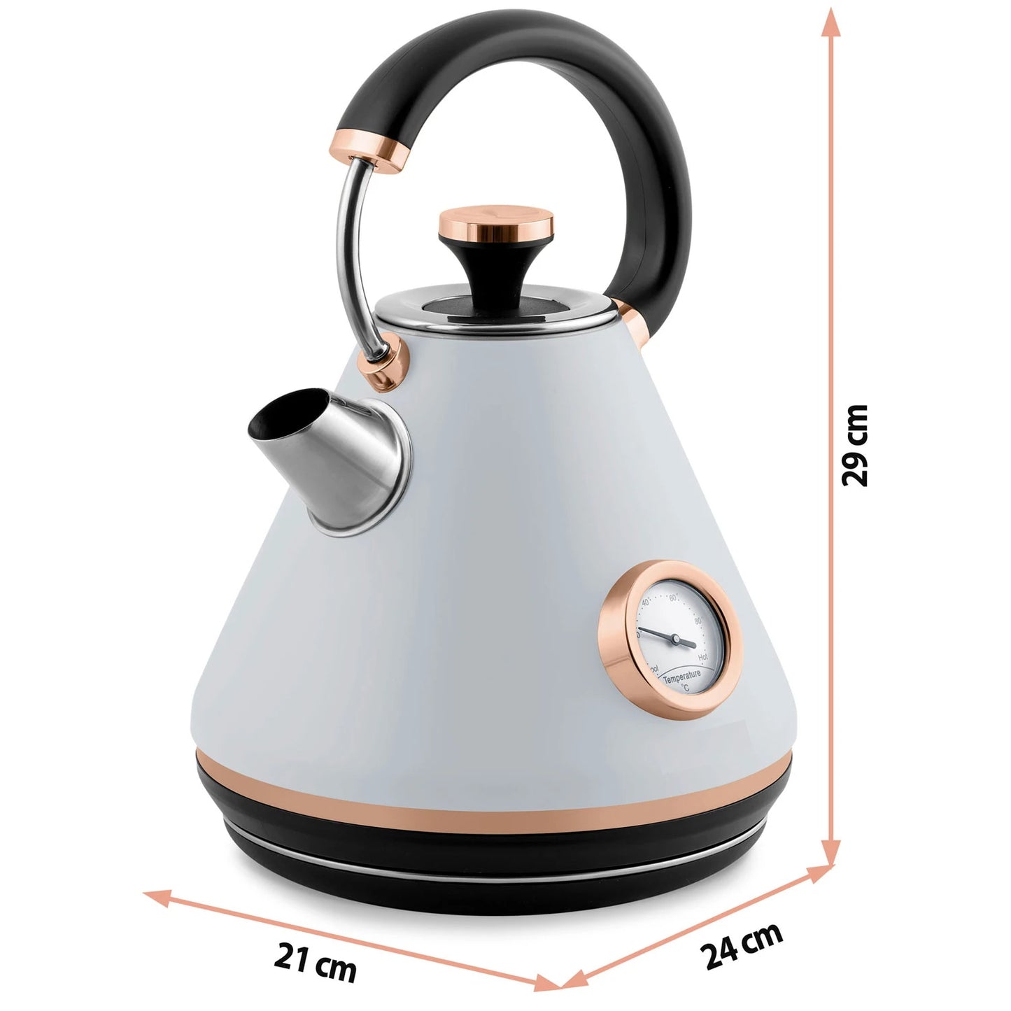 Fierbator Electric cu Termometru Modern Kettle idealStore, Capacitate 1.7L, Baza Pivotanta Antiderapanta 360, Comutator Luminat, Filtru Metalic Anti Calcar, Indicator Temperatura, Capac Detasabil, Gri