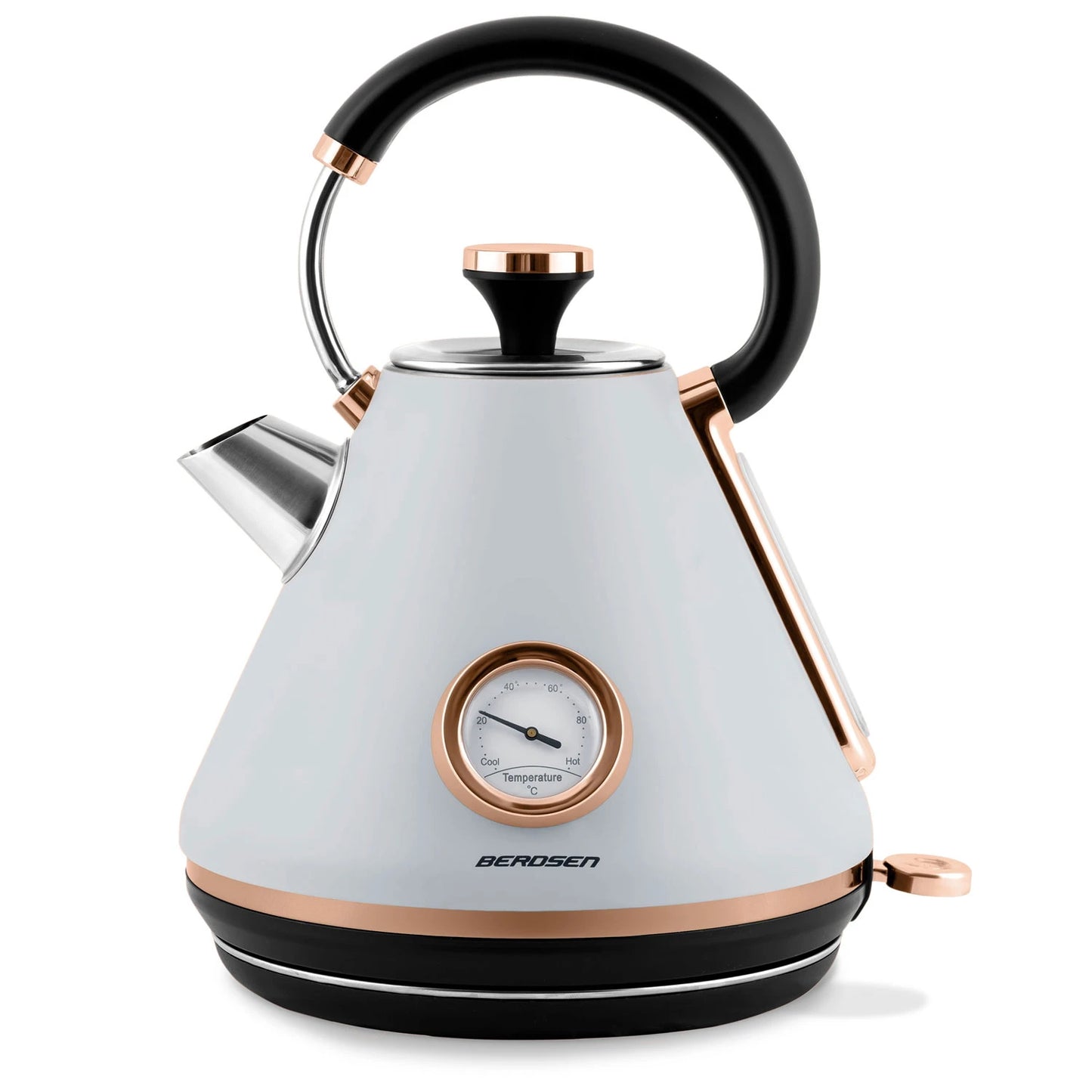 Fierbator Electric cu Termometru Modern Kettle idealStore, Capacitate 1.7L, Baza Pivotanta Antiderapanta 360, Comutator Luminat, Filtru Metalic Anti Calcar, Indicator Temperatura, Capac Detasabil, Gri