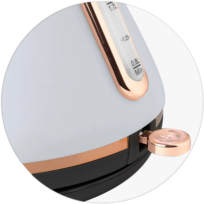 Fierbator Electric cu Termometru Modern Kettle idealStore, Capacitate 1.7L, Baza Pivotanta Antiderapanta 360, Comutator Luminat, Filtru Metalic Anti Calcar, Indicator Temperatura, Capac Detasabil, Gri