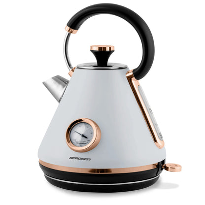 Fierbator Electric cu Termometru Modern Kettle idealStore, Capacitate 1.7L, Baza Pivotanta Antiderapanta 360, Comutator Luminat, Filtru Metalic Anti Calcar, Indicator Temperatura, Capac Detasabil, Gri