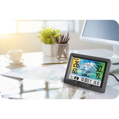 Statie Meteo Profesionala fara Fir idealSTORE, Presiune Barometrica, Calendar, Nivel de confort, Ceas cu alarma, Senzor Baterie, Functie de amanare a alarmei, Prognoza Meteo, Umiditate interioara/exterioara, Raza 60 m, Display LCD
