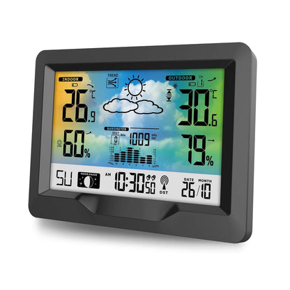 Statie Meteo Profesionala fara Fir idealSTORE, Presiune Barometrica, Calendar, Nivel de confort, Ceas cu alarma, Senzor Baterie, Functie de amanare a alarmei, Prognoza Meteo, Umiditate interioara/exterioara, Raza 60 m, Display LCD