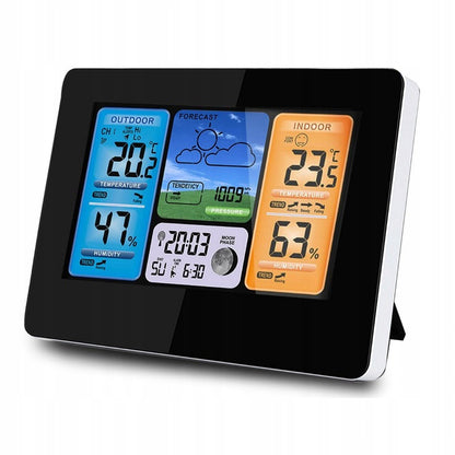 Statie Meteo Profesionala fara Fir idealSTORE, Umiditate interioara/exterioara, Prognoza Meteo, Presiune Barometrica, Calendar, Ceas cu alarma, Senzor Baterie, Functie de amanare a alarmei, Raza 60 m, Iluminare Fundal in 4 Trepte, Display LCD