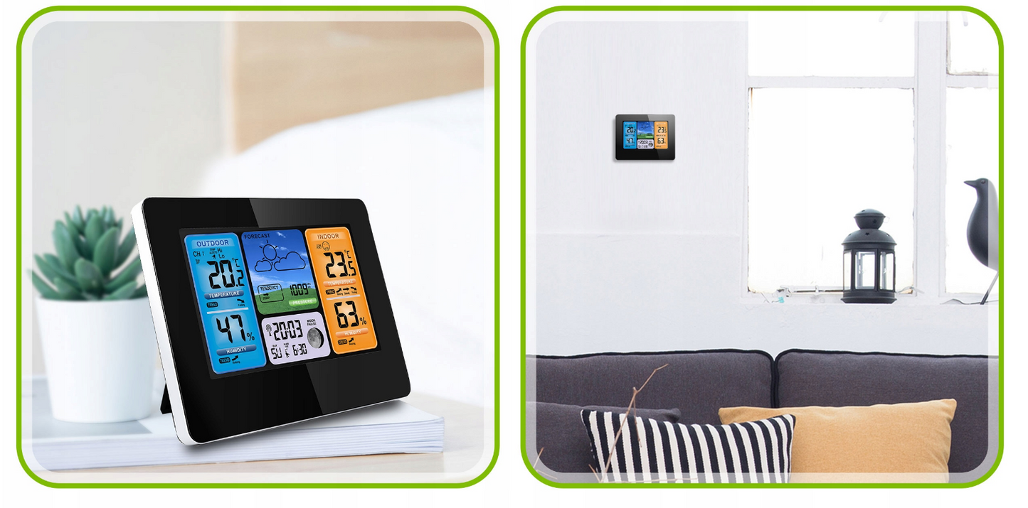 Statie Meteo Profesionala fara Fir idealSTORE, Umiditate interioara/exterioara, Prognoza Meteo, Presiune Barometrica, Calendar, Ceas cu alarma, Senzor Baterie, Functie de amanare a alarmei, Raza 60 m, Iluminare Fundal in 4 Trepte, Display LCD