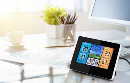 Statie Meteo Profesionala fara Fir idealSTORE, Umiditate interioara/exterioara, Prognoza Meteo, Presiune Barometrica, Calendar, Ceas cu alarma, Senzor Baterie, Functie de amanare a alarmei, Raza 60 m, Iluminare Fundal in 4 Trepte, Display LCD