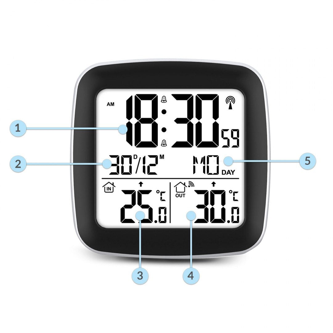 Statie Meteo Profesionala fara Fir idealSTORE, Temperatura Exterioara/Interioara, Calendar, Ceas cu alarma, Functie de amanare a alarmei, Raza 60 m, Masuratori usor de citit, Desing Modern