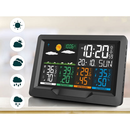Statie Meteo Profesionala fara Fir idealSTORE, Display LCD, Presiune Barometrica, Calendar, Nivel de confort, Ceas cu alarma, Senzor Baterie, Functie de amanare a alarmei, Prognoza Meteo, Umiditate interioara/exterioara, Raza 60 m, Iluminat 2 Trepte