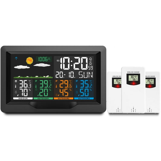 Statie Meteo Profesionala fara Fir idealSTORE, Display LCD, Presiune Barometrica, Calendar, Nivel de confort, Ceas cu alarma, Senzor Baterie, Functie de amanare a alarmei, Prognoza Meteo, Umiditate interioara/exterioara, Raza 60 m, Iluminat 2 Trepte