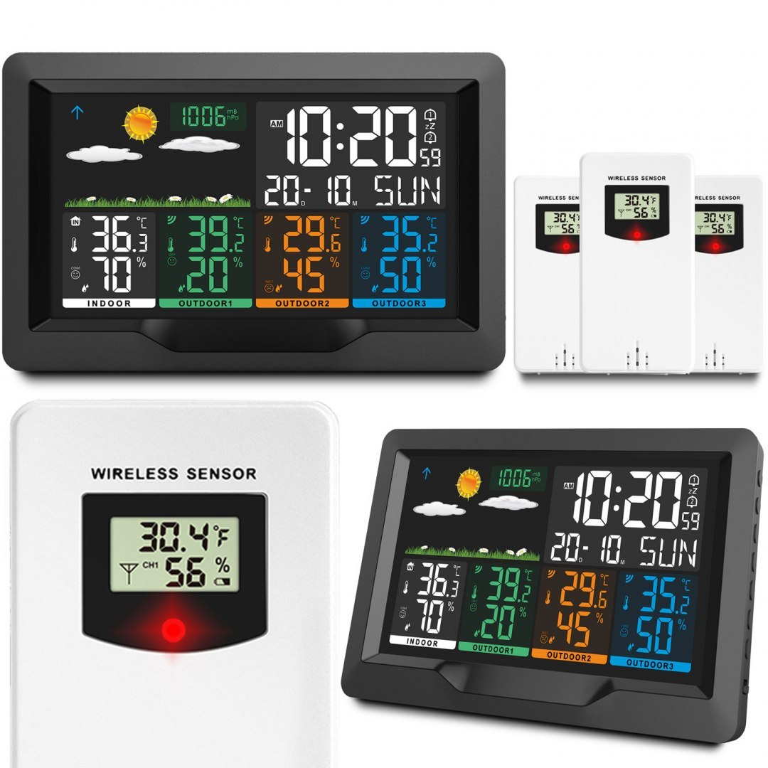 Statie Meteo Profesionala fara Fir idealSTORE, Display LCD, Presiune Barometrica, Calendar, Nivel de confort, Ceas cu alarma, Senzor Baterie, Functie de amanare a alarmei, Prognoza Meteo, Umiditate interioara/exterioara, Raza 60 m, Iluminat 2 Trepte