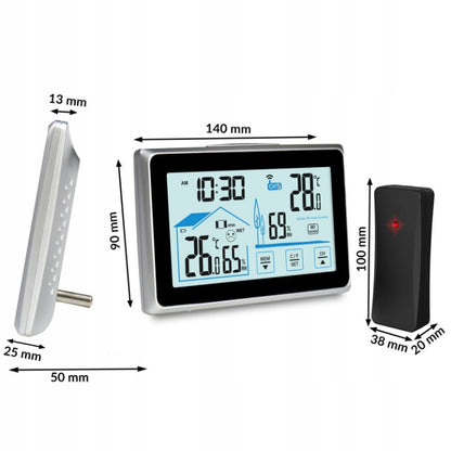 Statie Meteo Profesionala fara Fir Pro Galaxy@ idealSTORE, Umiditate Interioara/Exterioara, Statie Meteorologica Senzor extern, Suport stabil, Ecran LCD Iluminat, Raza 60m, Negru-GRI