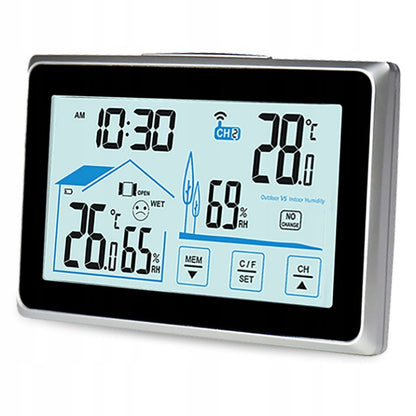 Statie Meteo Profesionala fara Fir Pro Galaxy@ idealSTORE, Umiditate Interioara/Exterioara, Statie Meteorologica Senzor extern, Suport stabil, Ecran LCD Iluminat, Raza 60m, Negru-GRI