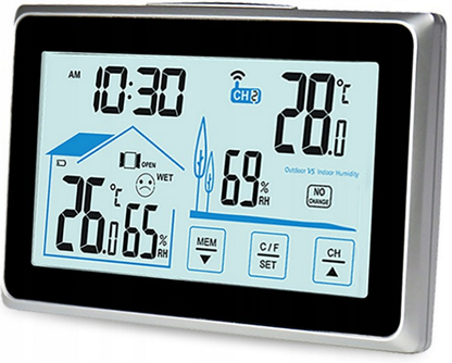 Statie Meteo Profesionala fara Fir Pro Galaxy@ idealSTORE, Umiditate Interioara/Exterioara, Statie Meteorologica Senzor extern, Suport stabil, Ecran LCD Iluminat, Raza 60m, Negru-GRI