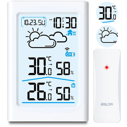 Statie Meteo Fara Fir Weather Station IdealStore, Senzor Exterior, Higrometru, Umiditate Interioara/Exterioara, Prognoza Meteo, Calendar, Ecran LCD cu Iluminare de Fundal, Culoare Alb