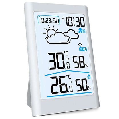 Statie Meteo Fara Fir Weather Station IdealStore, Senzor Exterior, Higrometru, Umiditate Interioara/Exterioara, Prognoza Meteo, Calendar, Ecran LCD cu Iluminare de Fundal, Culoare Alb