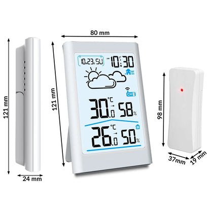 Statie Meteo Fara Fir Weather Station IdealStore, Senzor Exterior, Higrometru, Umiditate Interioara/Exterioara, Prognoza Meteo, Calendar, Ecran LCD cu Iluminare de Fundal, Culoare Alb