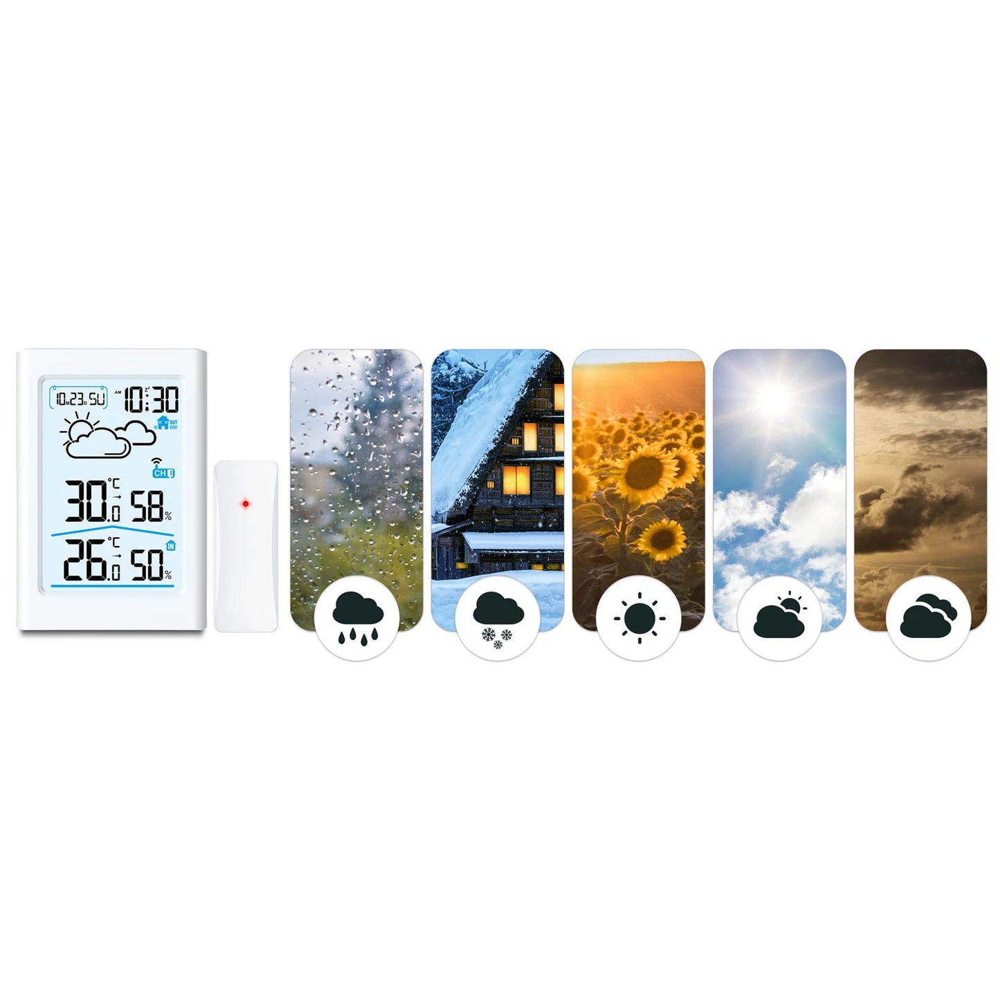 Statie Meteo Fara Fir Station IdealStore, Senzor Exterior, Higrometru, Umiditate Interioara/Exterioara, Prognoza Meteo, Calendar, Ecran LCD cu Iluminare de Fundal, Culoare Alb