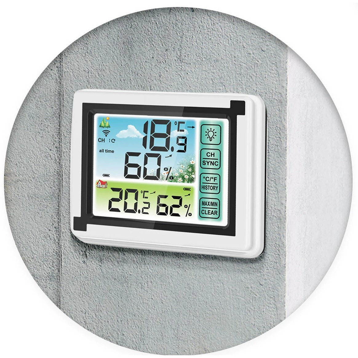 Statie Meteo Profesionala fara Fir IdealStore, Cu Senzor Exterior, Higrometru, Touch Screen, Afisaj Color, Predictie Temperatura si Umiditate, Ecran luminat, culoare Alb