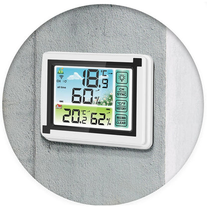 Statie Meteo Profesionala fara Fir IdealStore, Cu Senzor Exterior, Higrometru, Touch Screen, Afisaj Color, Predictie Temperatura si Umiditate, Ecran luminat, culoare Alb