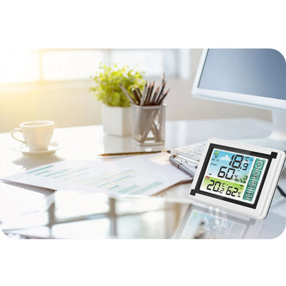 Statie Meteo Profesionala fara Fir IdealStore, Cu Senzor Exterior, Higrometru, Touch Screen, Afisaj Color, Predictie Temperatura si Umiditate, Ecran luminat, culoare Alb