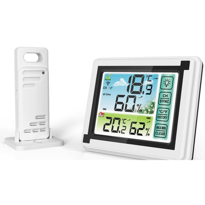 Statie Meteo Profesionala fara Fir IdealStore, Cu Senzor Exterior, Higrometru, Touch Screen, Afisaj Color, Predictie Temperatura si Umiditate, Ecran luminat, culoare Alb