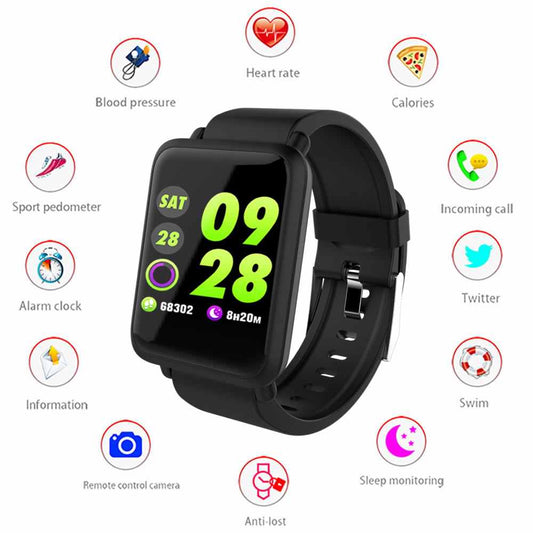 Ceas Smartwatch si Bratara Fitness Best Health, Design Sport, Tensiometru, Puls, Monitor Somn, Notificari apeluri, mesaje, IP67 Waterproof, Incarcare Magnetica, Culoare Negru