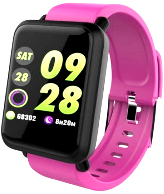 Ceas Smartwatch si Bratara Fitness Best Health, Design Sport, Tensiometru, Puls, Monitor Somn, Notificari apeluri, mesaje, IP67 Waterproof, Incarcare Magnetica, Culoare Roz