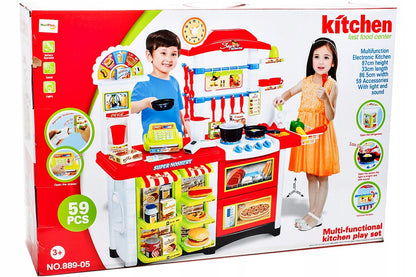 Bucatarie multifinctionala cu Supermarket Bucatarul Meu XXL pentru copii, sunete si lumini, 87 cm Inaltime, accesorii incluse, ceas, instrumente pentru gatit, aragaz, supermarket, Culoare Rosie