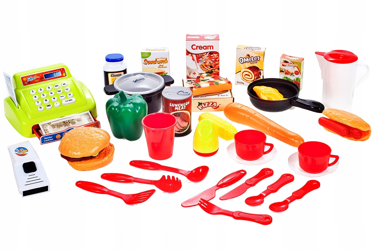 Bucatarie multifinctionala cu Supermarket Bucatarul Meu XXL pentru copii, sunete si lumini, 87 cm Inaltime, accesorii incluse, ceas, instrumente pentru gatit, aragaz, supermarket, Culoare Rosie