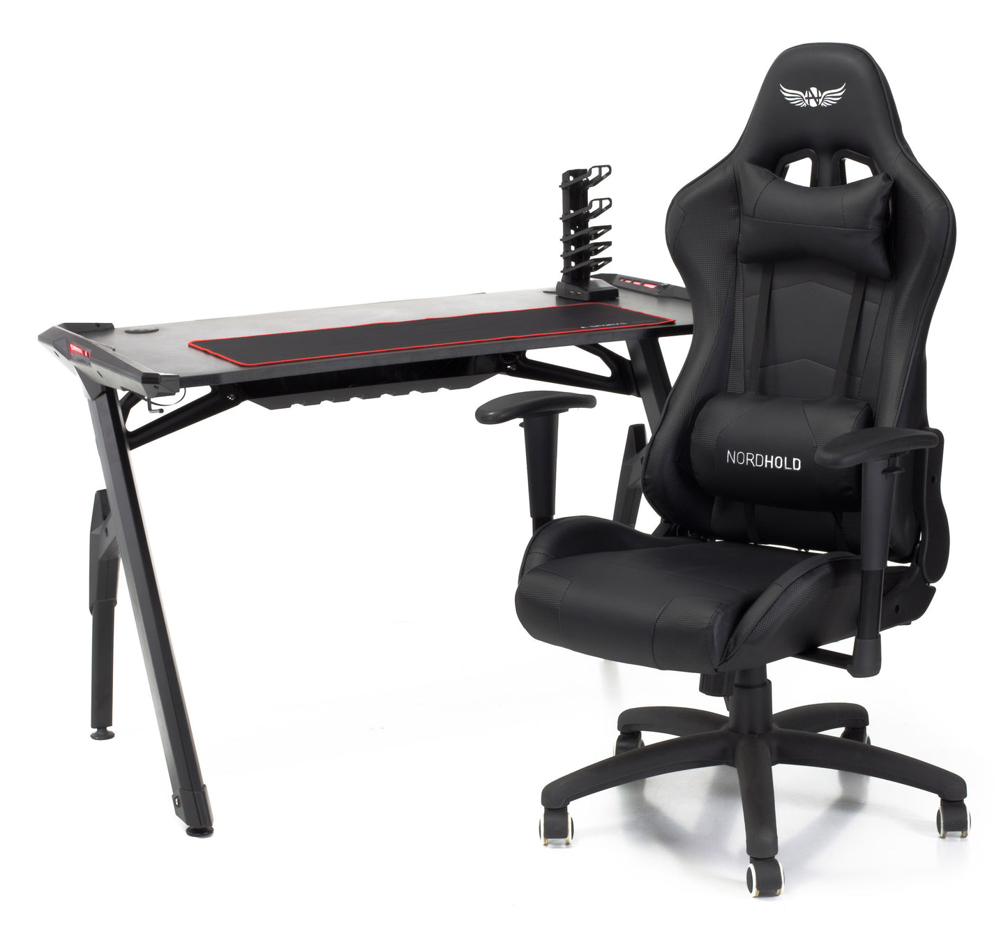 Birou Gaming cu Design tip Y idealSTORE Shark GD Nord, Dimensiuni 120 x 77 x 64 cm, Iluminare LED