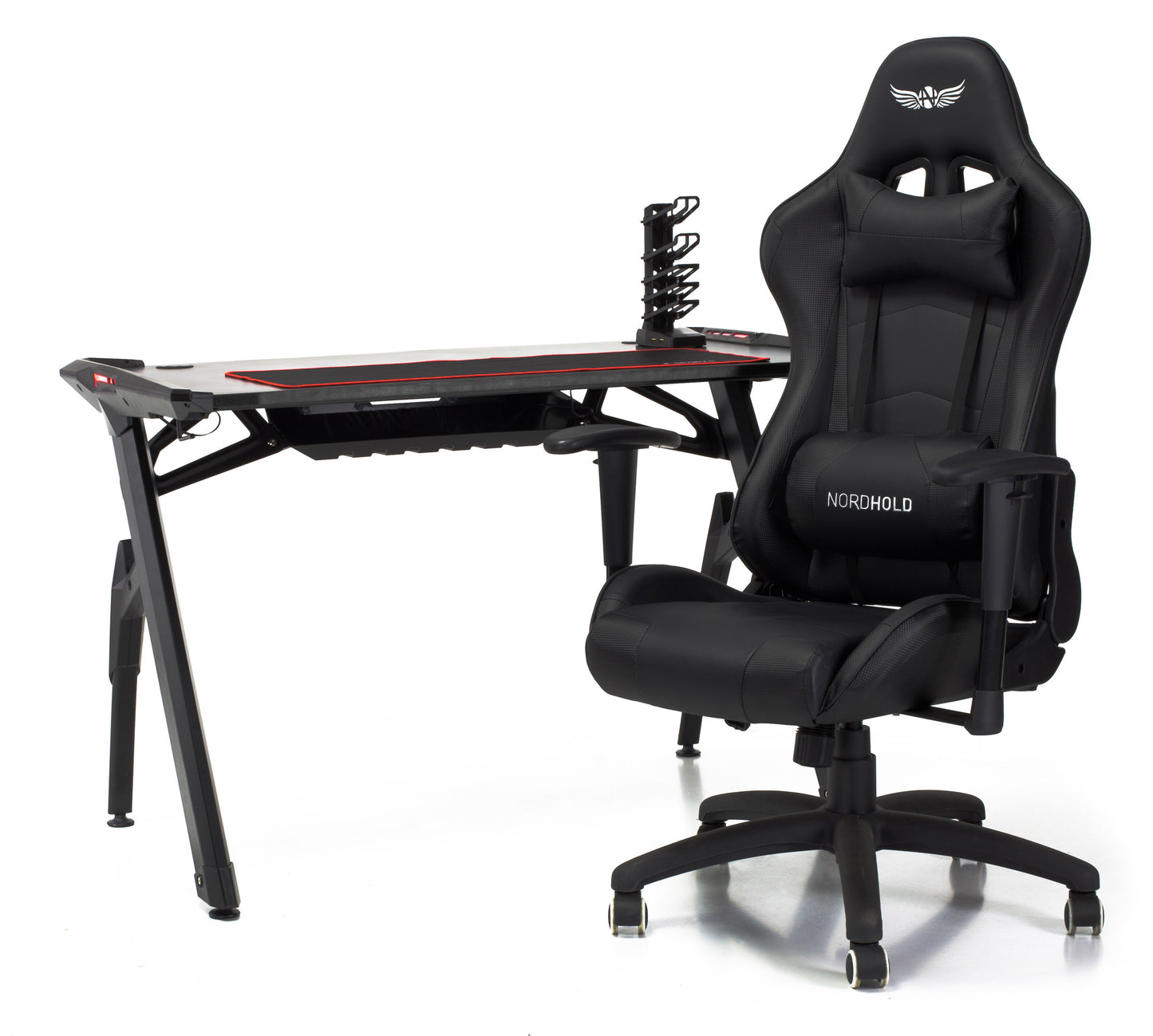 Birou Gaming cu Design tip Y idealSTORE Shark GD Nord, Dimensiuni 120 x 77 x 64 cm, Iluminare LED