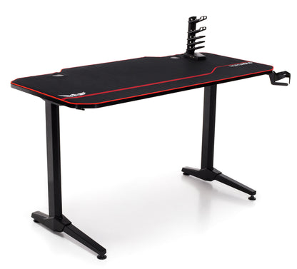 Birou Gaming cu suprafata tip mousepad idealSTORE Shark GD HOLD, Dimensiuni 140 x 66 x 77 cm, Prevazut cu picioare stabile, Accesorizat cu suport pentru casti, pahar si mousepad, Echipat cu orificii speciale pentru cabluri, Negru-Rosu