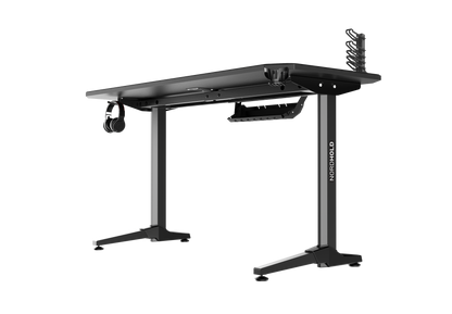 Birou Gaming cu suprafata tip mousepad idealSTORE Shark GD HOLD, Dimensiuni 140 x 66 x 77 cm, Prevazut cu picioare stabile, Accesorizat cu suport pentru casti, pahar si mousepad, Echipat cu orificii speciale pentru cabluri, Negru-Rosu