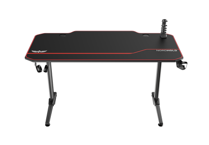 Birou Gaming cu suprafata tip mousepad idealSTORE Shark GD HOLD, Dimensiuni 140 x 66 x 77 cm, Prevazut cu picioare stabile, Accesorizat cu suport pentru casti, pahar si mousepad, Echipat cu orificii speciale pentru cabluri, Negru-Rosu