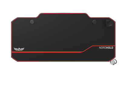 Birou Gaming cu suprafata tip mousepad idealSTORE Shark GD HOLD, Dimensiuni 140 x 66 x 77 cm, Prevazut cu picioare stabile, Accesorizat cu suport pentru casti, pahar si mousepad, Echipat cu orificii speciale pentru cabluri, Negru-Rosu