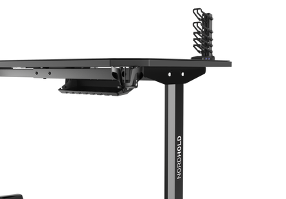 Birou Gaming cu suprafata tip mousepad idealSTORE Shark GD HOLD, Dimensiuni 140 x 66 x 77 cm, Prevazut cu picioare stabile, Accesorizat cu suport pentru casti, pahar si mousepad, Echipat cu orificii speciale pentru cabluri, Negru-Rosu