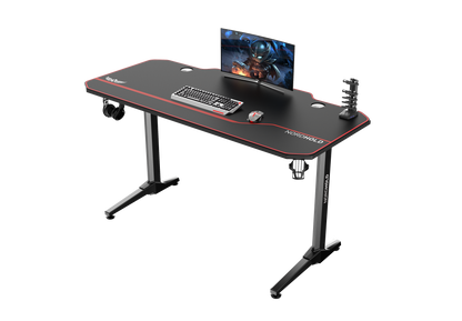 Birou Gaming cu suprafata tip mousepad idealSTORE Shark GD HOLD, Dimensiuni 140 x 66 x 77 cm, Prevazut cu picioare stabile, Accesorizat cu suport pentru casti, pahar si mousepad, Echipat cu orificii speciale pentru cabluri, Negru-Rosu