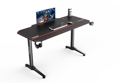 Birou Gaming cu suprafata tip mousepad idealSTORE Shark GD HOLD, Dimensiuni 140 x 66 x 77 cm, Prevazut cu picioare stabile, Accesorizat cu suport pentru casti, pahar si mousepad, Echipat cu orificii speciale pentru cabluri, Negru-Rosu