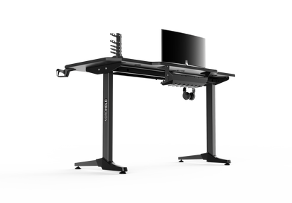 Birou Gaming cu suprafata tip mousepad idealSTORE Shark GD HOLD, Dimensiuni 140 x 66 x 77 cm, Prevazut cu picioare stabile, Accesorizat cu suport pentru casti, pahar si mousepad, Echipat cu orificii speciale pentru cabluri, Negru-Rosu