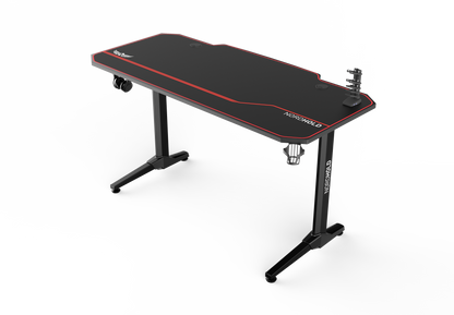 Birou Gaming cu suprafata tip mousepad idealSTORE Shark GD HOLD, Dimensiuni 140 x 66 x 77 cm, Prevazut cu picioare stabile, Accesorizat cu suport pentru casti, pahar si mousepad, Echipat cu orificii speciale pentru cabluri, Negru-Rosu