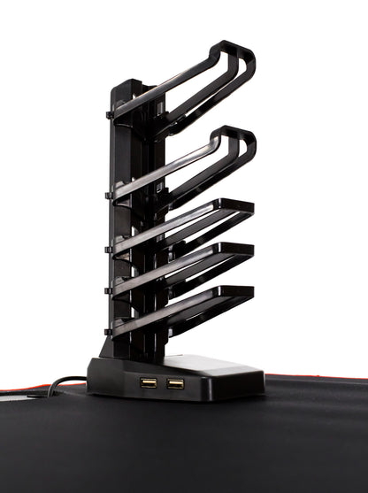 Birou Gaming cu suprafata tip mousepad idealSTORE Shark GD HOLD, Dimensiuni 140 x 66 x 77 cm, Prevazut cu picioare stabile, Accesorizat cu suport pentru casti, pahar si mousepad, Echipat cu orificii speciale pentru cabluri, Negru-Rosu