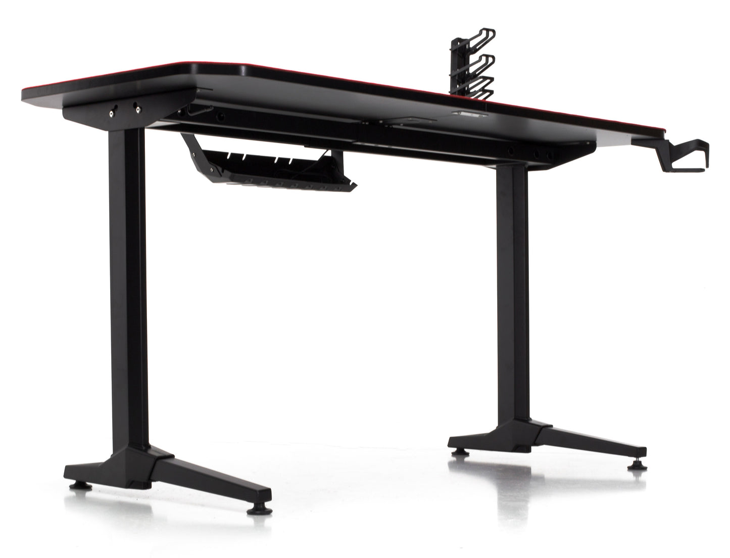 Birou Gaming cu suprafata tip mousepad idealSTORE Shark GD HOLD, Dimensiuni 140 x 66 x 77 cm, Prevazut cu picioare stabile, Accesorizat cu suport pentru casti, pahar si mousepad, Echipat cu orificii speciale pentru cabluri, Negru-Rosu