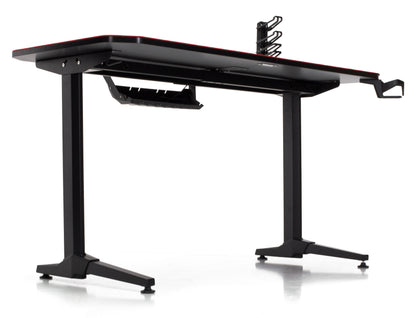 Birou Gaming cu suprafata tip mousepad idealSTORE Shark GD HOLD, Dimensiuni 140 x 66 x 77 cm, Prevazut cu picioare stabile, Accesorizat cu suport pentru casti, pahar si mousepad, Echipat cu orificii speciale pentru cabluri, Negru-Rosu