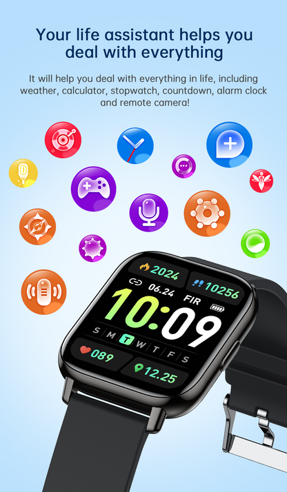 Ceas SmartWatch Black Star idealSTORE, Ecran TFT 1, 69, Android/IOS, Bluetooth, Difuzor-Microfon, Control Muzica, Camera, Apeluri, Norificari, Vreme, Fitness Traker, IP67, Monitorizare Somn, Ritm Cardiac, Tensiune Arteriala, SpO2, Sport, Pedometru