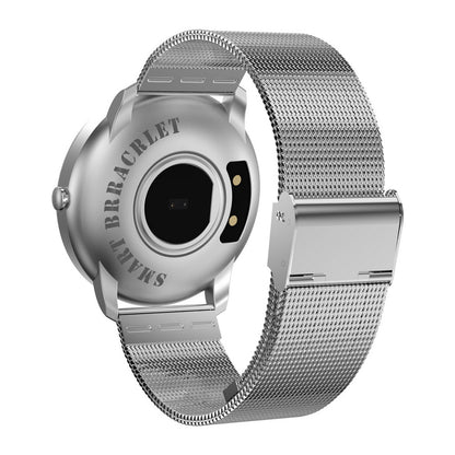 Ceas Smartwatch si Bratara Fitness Crimson 2018, model elegant, Masurare Tensiune, Bataile inimii, Waterproof, Monitor Somn, Alerta Mesaj / Apel, Display OLED, Metalic Silver