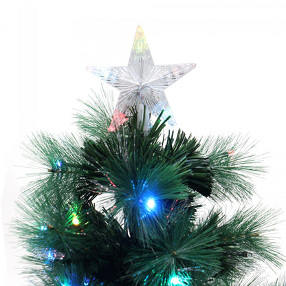 Brad de Craciun Verde Artificial cu fibra optica si stativ, Inaltime 120cm, lumina multicolora, jocuri de lumini, 90 leduri RGB, usor de instalat si folosit pentru o ambienta de neuitat, Steluta pentru varf Cadou